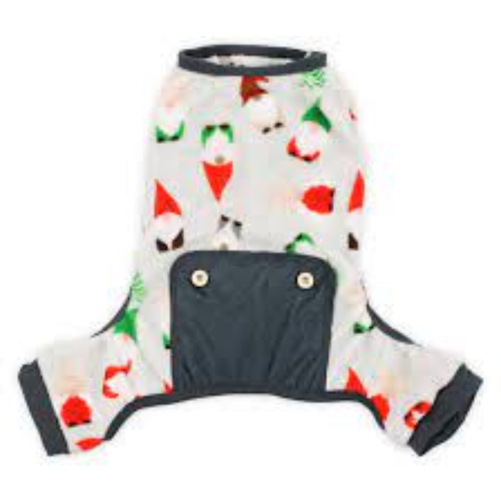 plush holiday plaid pet pajamas-gnomes